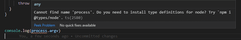 vs code error cannot find name process need to install type definitions