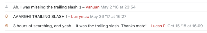 comments about forgetting to use the trailing slash