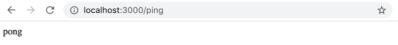 browser showing pong from localhost:3000/ping