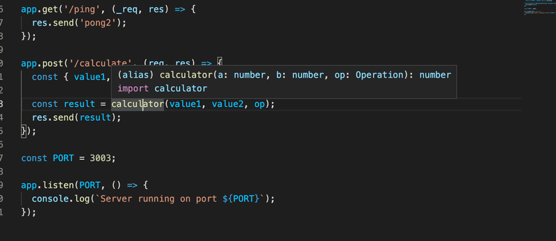 vscode showing calculator types when hovering the function